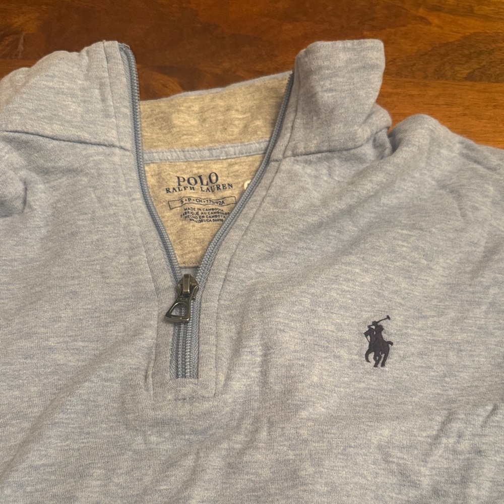 Light Blue Polo by Ralph Lauren Men's Luxury Jersey Zip-Up Sweater small